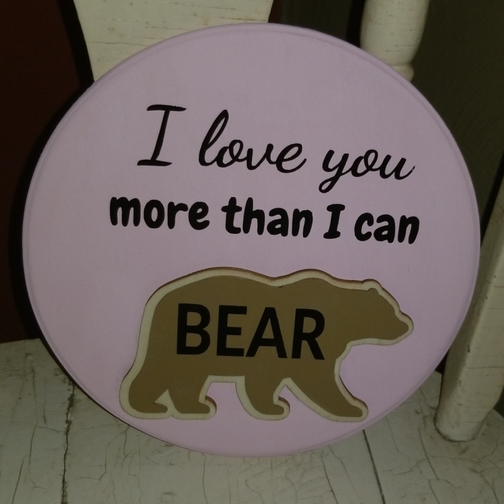 7" Round Pink Bear Sign
